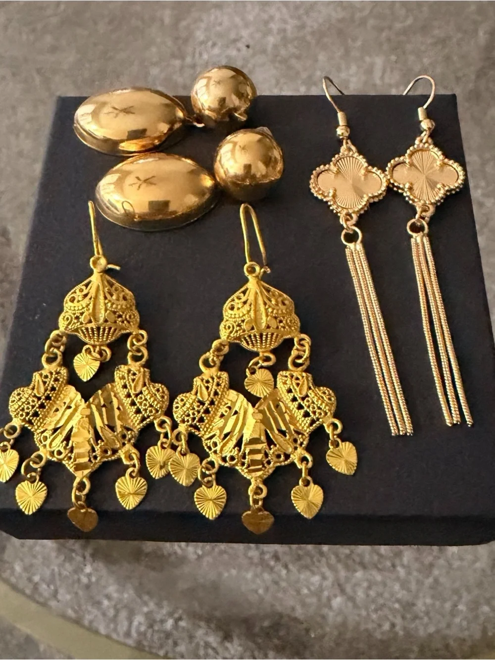 Gold-Tone Filigree Chandelier and Quatrefoil Tassel Earrings